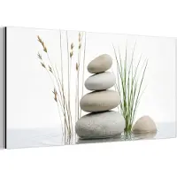 MuchoWow Aluminium schilderij 40x20 cm - Wanddecoratie metaal - Stenen - Sereen - Grijs - Metalen muurdecoratie woonkamer - Decoratie industrieel - Foto op dibond - Industriële accessoires slaapkamer