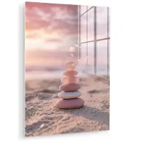 MuchoWow Glasschilderij 120x160 cm - Schilderij acrylglas - Stenen - Zand - Roze - Foto op glas - Muurdecoratie woonkamer - Wanddecoratie slaapkamer - Schilderijen