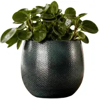 Mica Decorations Plantenpot - keramiek - donkerblauw glans / ribbels - D15 x H16 cm - bloempot Porto