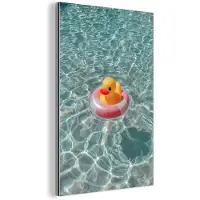 MuchoWow Aluminium schilderij 20x30 cm - Wanddecoratie metaal - Badeend - Zwemband - Geel - Metalen muurdecoratie woonkamer - Decoratie industrieel - Foto op dibond - Industriële accessoires slaapkamer