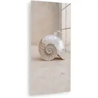MuchoWow Glasschilderij 20x40 cm - Schilderij acrylglas - Schelp - Spiraal - Beige - Foto op glas - Muurdecoratie woonkamer - Wanddecoratie slaapkamer - Schilderijen