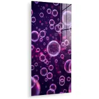 MuchoWow Glasschilderij 80x160 cm - Schilderij acrylglas - Paars - Bubbels - Schuim - Foto op glas - Muurdecoratie woonkamer - Wanddecoratie slaapkamer - Schilderijen