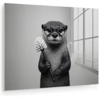 MuchoWow Glasschilderij 120x90 cm - Schilderij acrylglas - Otter - Wc-borstel - Bril - Zwart - Wit - Foto op glas - Muurdecoratie woonkamer - Wanddecoratie slaapkamer - Schilderijen