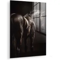 MuchoWow Glasschilderij 120x160 cm - Schilderij acrylglas - Krachtig - Paard - Donker - Foto op glas - Muurdecoratie woonkamer - Wanddecoratie slaapkamer - Schilderijen