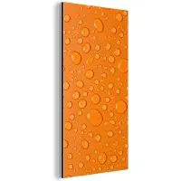 MuchoWow Aluminium schilderij 80x160 cm - Wanddecoratie metaal - Water - Druppels - Oranje - Metalen muurdecoratie woonkamer - Decoratie industrieel - Foto op dibond - Industriële accessoires slaapkamer
