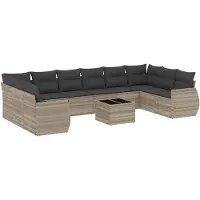 vidaXL 11-delige tuinmeubelset met sofa en kussens, lichtgrijs, polyrotan