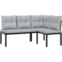 vidaXL 3-delige Loungeset met kussens gepoedercoat staal zwart