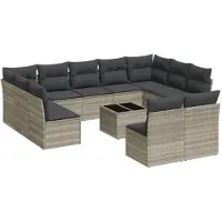 vidaXL 12-delige Loungeset met kussens poly rattan lichtgrijs