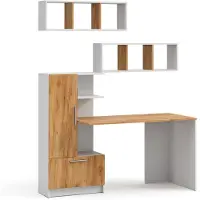 Vicco bureauset Tomy Wit/Goudkleurig Eiken 150 x 59 cm Set van 3 als 2 planken+desk, Model 59189
