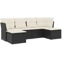 vidaXL 6-delige Loungeset met kussens poly rattan zwart