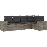 vidaXL 5-delige Loungeset met kussens poly rattan grijs