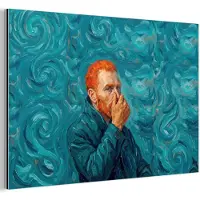 MuchoWow Aluminium schilderij 90x60 cm - Wanddecoratie metaal - Portret - Klassiek - Blauw - Metalen muurdecoratie woonkamer - Decoratie industrieel - Foto op dibond - Industriële accessoires slaapkamer