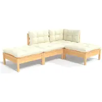 vidaXL 4-delige Loungeset met crèmekleurige kussens massief grenenhout