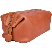 Beocca Miles Leren Toilettas - Etui van Plantaardig Gelooid Leer - Handgemaakt - Ruim met YKK Rits - Reis Toilettas - Duurzaam en Stoer - Cognac