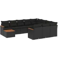 vidaXL 11-delige tuinmeubelset met kussens, zwart, polyrotan