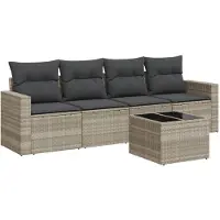 vidaXL 5-delige Loungeset met kussens poly rattan lichtgrijs
