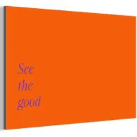 MuchoWow Aluminium schilderij 180x120 cm - Wanddecoratie metaal - See te good - Paars - Oranje - Metalen muurdecoratie woonkamer - Decoratie industrieel - Foto op dibond - Industriële accessoires slaapkamer