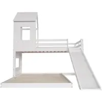 OKWISH Kinderstapelbed - 90x200/140x200 - Hoogslaper Met Glijbaan, Veiligheidshek, Fenster En Dach - Hout - Wit