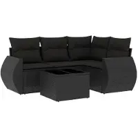 vidaXL 5-delige Loungeset met kussens poly rattan zwart