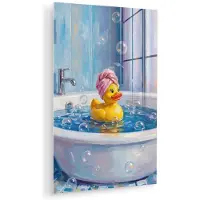 MuchoWow Glasschilderij 20x30 cm - Schilderij acrylglas - Creatief - Badeend - Kleurrijk - Foto op glas - Muurdecoratie woonkamer - Wanddecoratie slaapkamer - Schilderijen