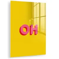 MuchoWow Glasschilderij 60x80 cm - Schilderij acrylglas - Geel - Roze - Oh - 3D - Foto op glas - Muurdecoratie woonkamer - Wanddecoratie slaapkamer - Schilderijen