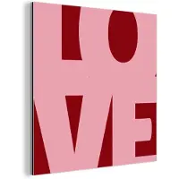 MuchoWow Aluminium schilderij 20x20 cm - Wanddecoratie metaal - Love - Rood - Blokletters - Metalen muurdecoratie woonkamer - Decoratie industrieel - Foto op dibond - Industriële accessoires slaapkamer