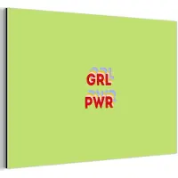 MuchoWow Aluminium schilderij 150x100 cm - Wanddecoratie metaal - Grl pwr - Groen - Rood - 3D - Metalen muurdecoratie woonkamer - Decoratie industrieel - Foto op dibond - Industriële accessoires slaapkamer