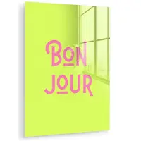 MuchoWow Glasschilderij 120x160 cm - Schilderij acrylglas - Groen - Roze bonjour - art-deco - Foto op glas - Muurdecoratie woonkamer - Wanddecoratie slaapkamer - Schilderijen