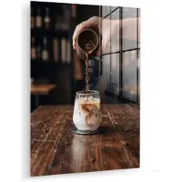 MuchoWow Glasschilderij 120x160 cm - Schilderij acrylglas - Espresso - Melk - Café - Foto op glas - Muurdecoratie woonkamer - Wanddecoratie slaapkamer - Schilderijen