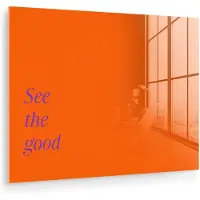 MuchoWow Glasschilderij 80x60 cm - Schilderij acrylglas - See te good - Paars - Oranje - Foto op glas - Muurdecoratie woonkamer - Wanddecoratie slaapkamer - Schilderijen