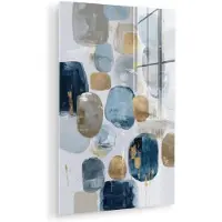 MuchoWow Glasschilderij 120x180 cm - Schilderij acrylglas - Abstract - Goud - Vormen - Foto op glas - Muurdecoratie woonkamer - Wanddecoratie slaapkamer - Schilderijen