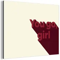 MuchoWow Aluminium schilderij 40x30 cm - Wanddecoratie metaal - you go girl - 3D - Rood - Metalen muurdecoratie woonkamer - Decoratie industrieel - Foto op dibond - Industriële accessoires slaapkamer
