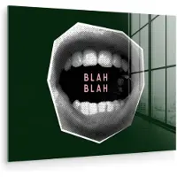 MuchoWow Glasschilderij 120x90 cm - Schilderij acrylglas - Mond - Groen - Illustratie - BLAH BLAH - Foto op glas - Muurdecoratie woonkamer - Wanddecoratie slaapkamer - Schilderijen