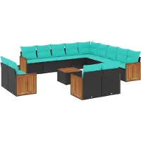 vidaXL 14-delige tuinbankset met kussens van zwart polyrotan
