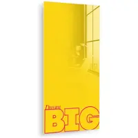 MuchoWow Glasschilderij 20x40 cm - Schilderij acrylglas - Dream big - Geel - Grafisch - Foto op glas - Muurdecoratie woonkamer - Wanddecoratie slaapkamer - Schilderijen