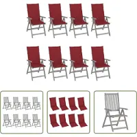 The Living Store Verstelbare Stoelenset - Massief Acaciahout - Greywash - 56x70x110 cm - 8 Stoelen + Kussens