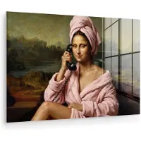 MuchoWow Glasschilderij 150x100 cm - Schilderij acrylglas - Mona - Klassiek - Roze - Foto op glas - Muurdecoratie woonkamer - Wanddecoratie slaapkamer - Schilderijen