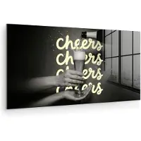 MuchoWow Glasschilderij 120x60 cm - Schilderij acrylglas - Cheers - Wijn - Zwart - Wit - Foto op glas - Muurdecoratie woonkamer - Wanddecoratie slaapkamer - Schilderijen