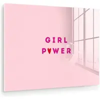 MuchoWow Glasschilderij 80x60 cm - Schilderij acrylglas - Girl power - Roze - Hartje - Foto op glas - Muurdecoratie woonkamer - Wanddecoratie slaapkamer - Schilderijen