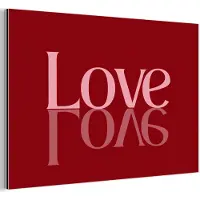 MuchoWow Aluminium schilderij 30x20 cm - Wanddecoratie metaal - Love - Spiegeling - Rood - Metalen muurdecoratie woonkamer - Decoratie industrieel - Foto op dibond - Industriële accessoires slaapkamer