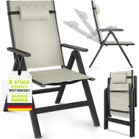 Tillvex Tuinstoel Hoge Rug 1 stuk met armleuningen & nekkussen | Klapstoel 7-voudig verstelbaar incl. bekleding | Campingstoel Inklapbaar, Weerbestendig & Ademend | Tuinstoelen Aluminium