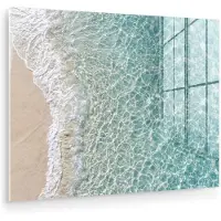 MuchoWow Glasschilderij 80x60 cm - Schilderij acrylglas - Kust - Zand - Blauw - Foto op glas - Muurdecoratie woonkamer - Wanddecoratie slaapkamer - Schilderijen