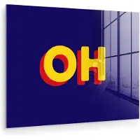 MuchoWow Glasschilderij 120x90 cm - Schilderij acrylglas - Blauw - Geel - OH - Schaduw - Foto op glas - Muurdecoratie woonkamer - Wanddecoratie slaapkamer - Schilderijen