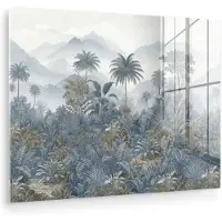 MuchoWow Glasschilderij 160x120 cm - Schilderij acrylglas - Jungle - Landschap - Blauw - Foto op glas - Muurdecoratie woonkamer - Wanddecoratie slaapkamer - Schilderijen