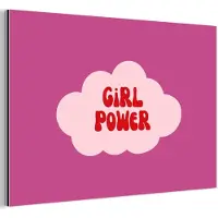 MuchoWow Aluminium schilderij 120x80 cm - Wanddecoratie metaal - Girl power - Wolk - Roze - Metalen muurdecoratie woonkamer - Decoratie industrieel - Foto op dibond - Industriële accessoires slaapkamer