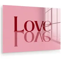 MuchoWow Glasschilderij 120x80 cm - Schilderij acrylglas - Love - Roze - Spiegeling - Foto op glas - Muurdecoratie woonkamer - Wanddecoratie slaapkamer - Schilderijen