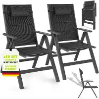 Tillvex Tuinstoel Hoge Rug 2 stuks met armleuningen & nekkussen | Klapstoel 7-voudig verstelbaar incl. bekleding | Campingstoel Inklapbaar, Weerbestendig & Ademend | Tuinstoelen Aluminium