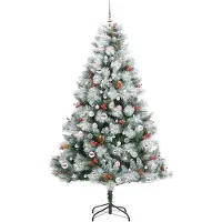 vidaXL Kunstkerstboom Groen en wit 210 cm PVC en Metaal en Plastic