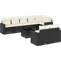 vidaXL 9-delige Loungeset met kussens poly rattan zwart