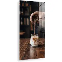 MuchoWow Glasschilderij 20x40 cm - Schilderij acrylglas - Espresso - Melk - Café - Foto op glas - Muurdecoratie woonkamer - Wanddecoratie slaapkamer - Schilderijen